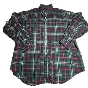 Ralph Lauren Plaid Button Down Shirt Men L Green Red Classic Fit Cotton Made USA